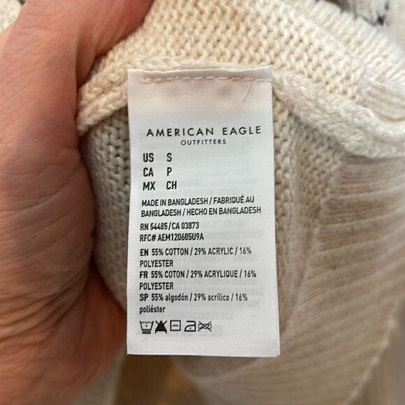 American Eagle Men’s Beige Fair Isle Hooded Sweater. Size Small. - Picture 4 of 8